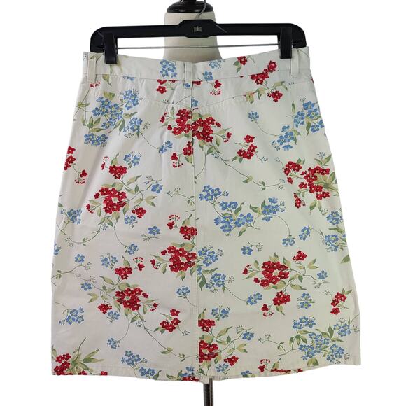 Eddie Bauer White Red Green Blue Floral Vintage Skirt Pockets Size 10 - Picture 2 of 3